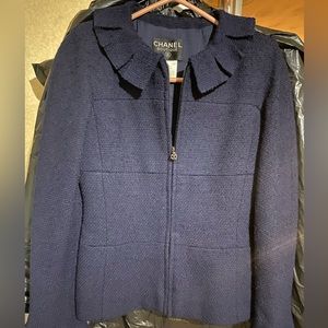 Vintage Chanel Boutique Navy Blue Tweed Jackt Size 34